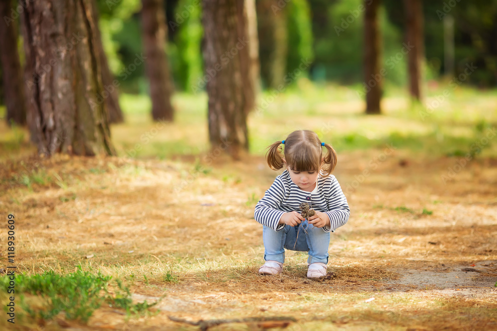 happy little child, baby girl playing in the autumn on the natur happy little child, baby girl playing in the autumn on the natur