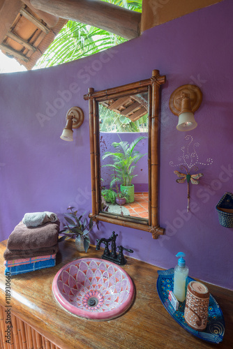 Beautiful purple outdoor bathroom