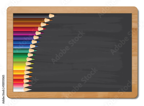 ardoise et crayons de couleur