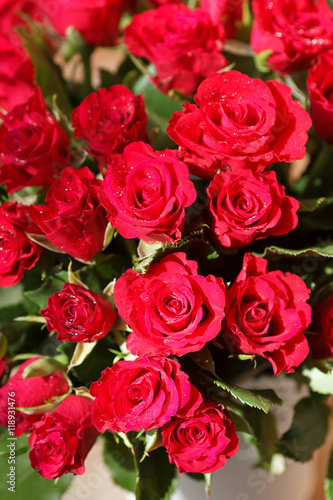 The bouquet of red roses in a vase