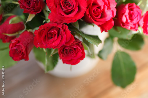 The bouquet of red roses in a vase