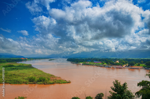 The region of the Golden Triangle, the view from Thailand to Burma. The Golden Triangle. Place on the Mekong River, which borders three countries - Thailand, Myanmar and Laos.
