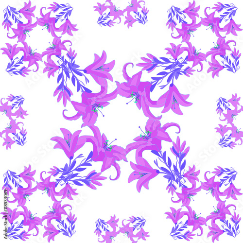 seamless pattern - a square with a purple lily. 