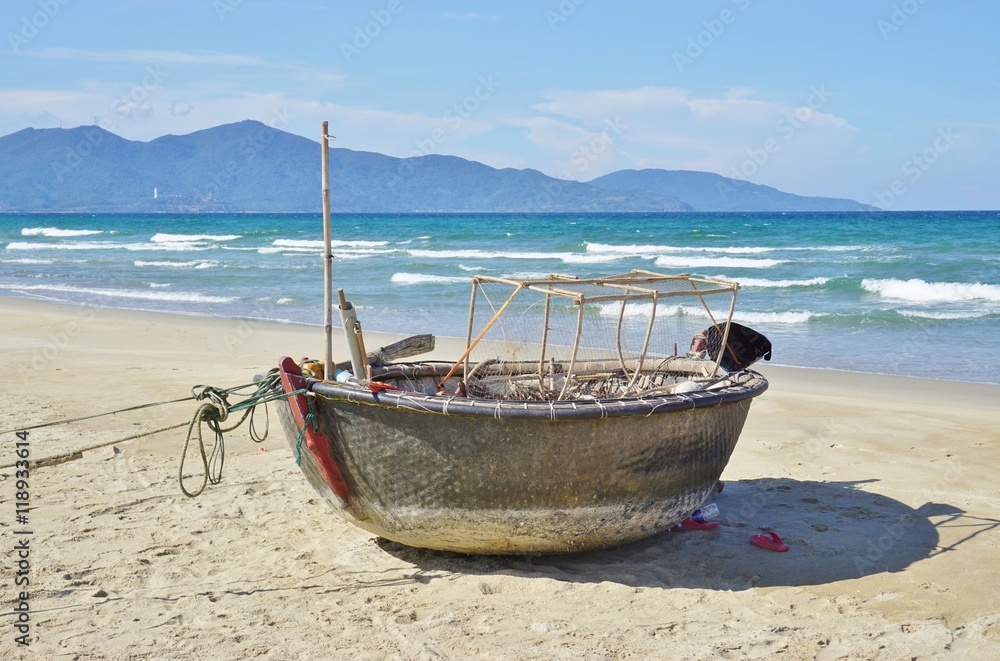 Round bamboo fishing boats in Vietnam Round bamboo fishing boats in Vietnam