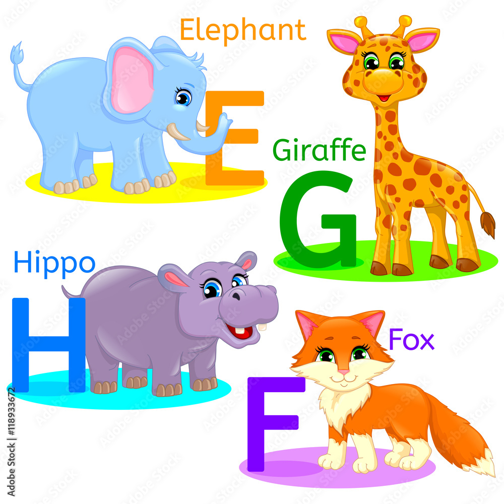 Alphabet kids animals EFGH Stock Vector | Adobe Stock