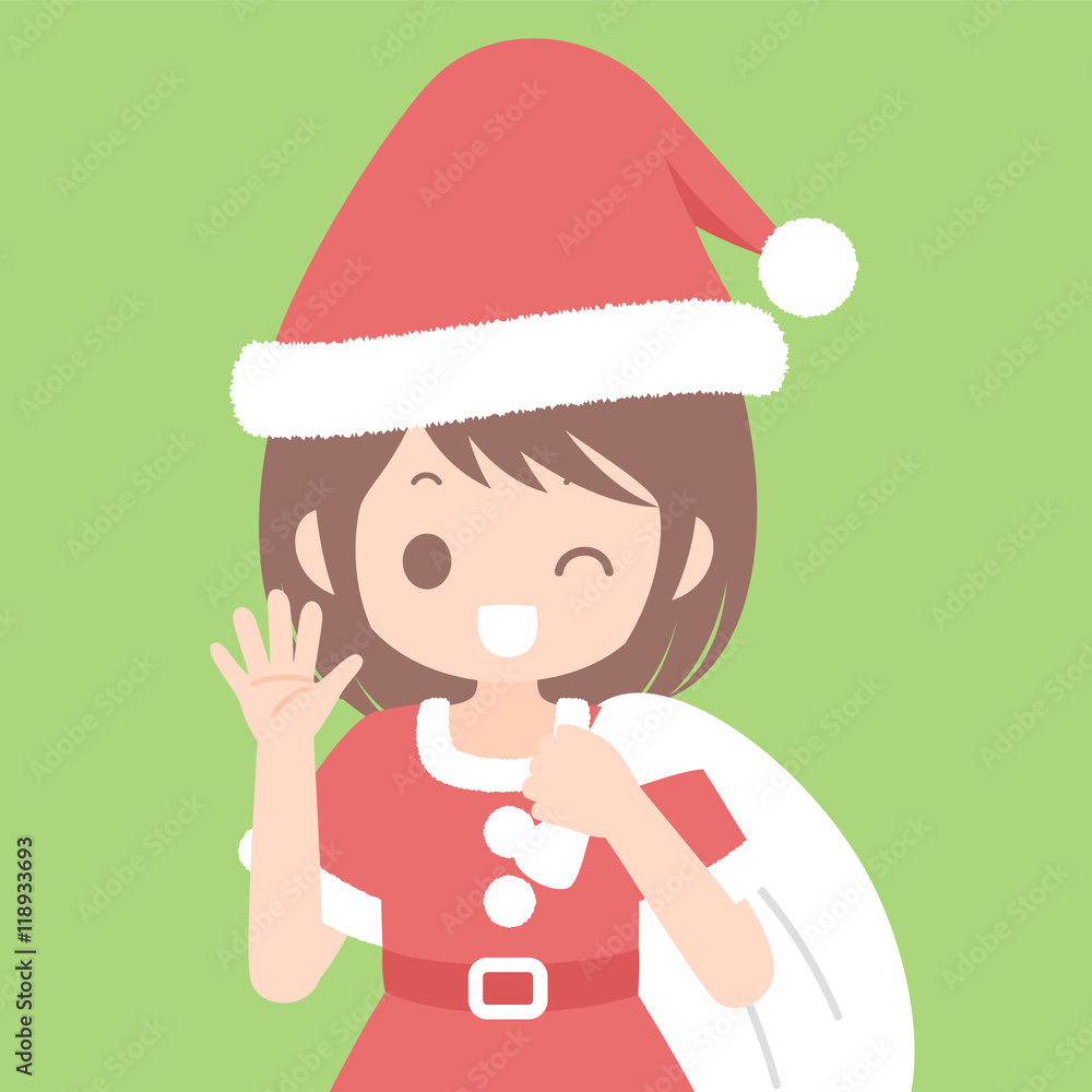 プレゼントが入った袋を背負うサンタ服姿の女性 上半身 クリスマスイラスト ベクター素材 Stock Vector Adobe Stock