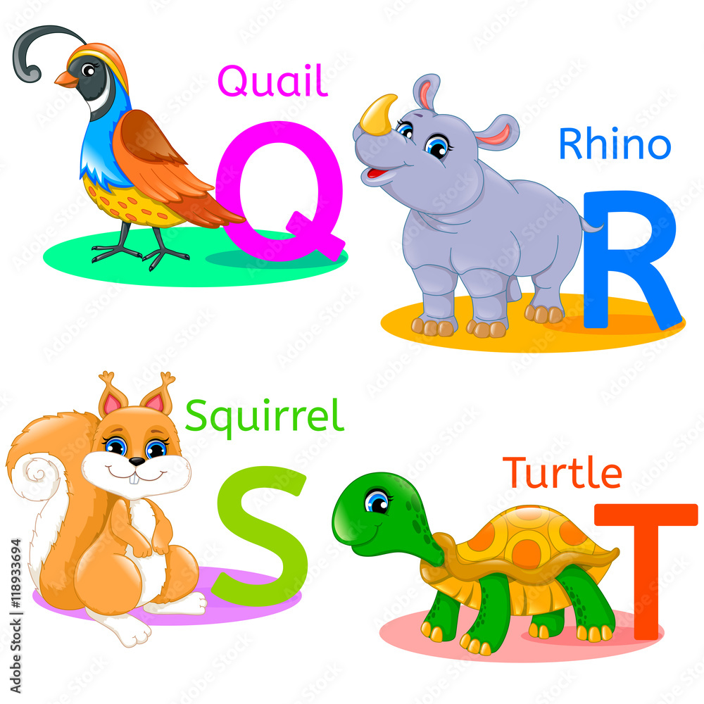 Naklejka premium Alphabet kids animals QRST