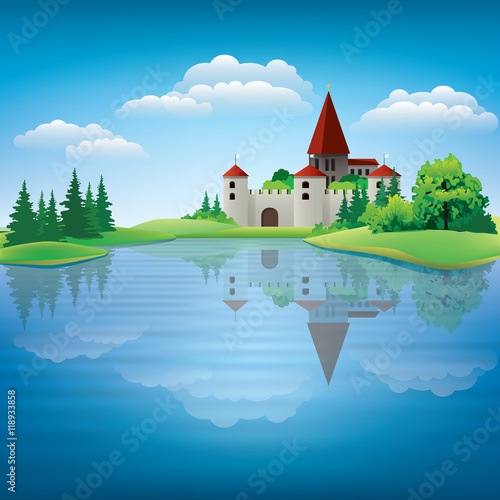 Cartoon hand drawing color castle Illustration