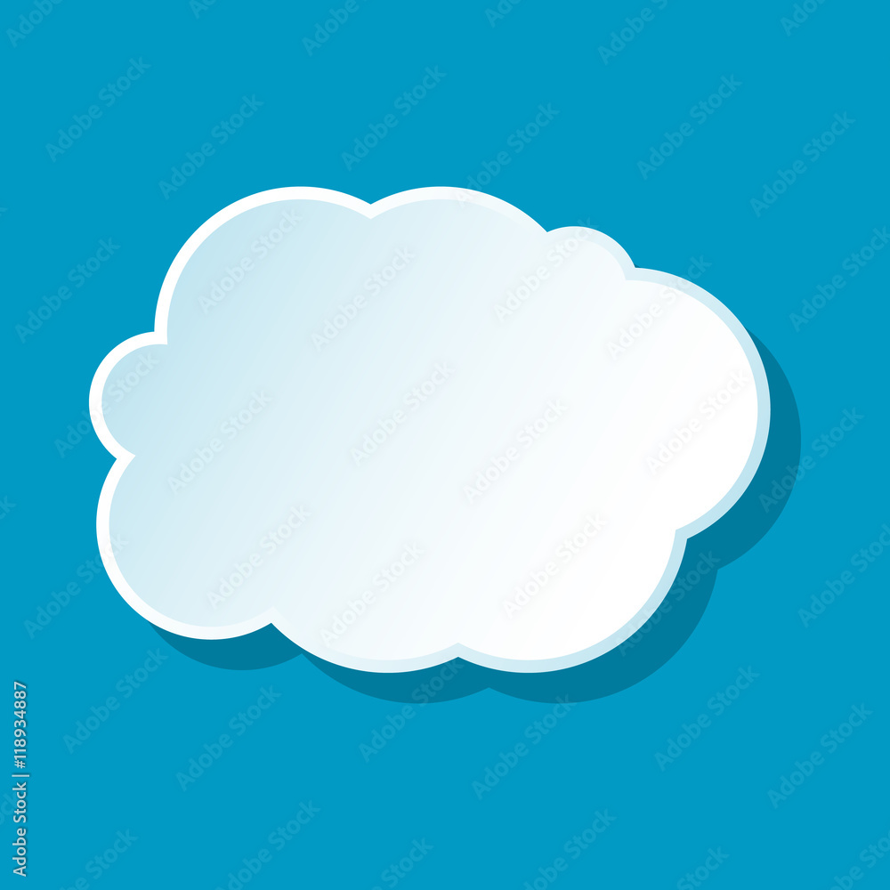 White cloud icon on blue background. Weather symbol