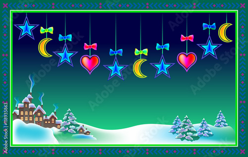 Christmas greeting card, vector cartoon image.