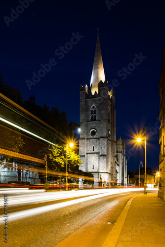 St. Patrick Cathedral Night Long Exposure Light Streaks Dublin Ireland