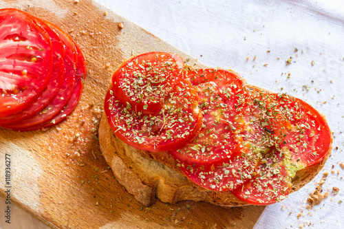 Bread with tomato and basil