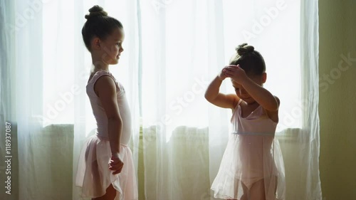Young girls practicing ballet at home - 4k