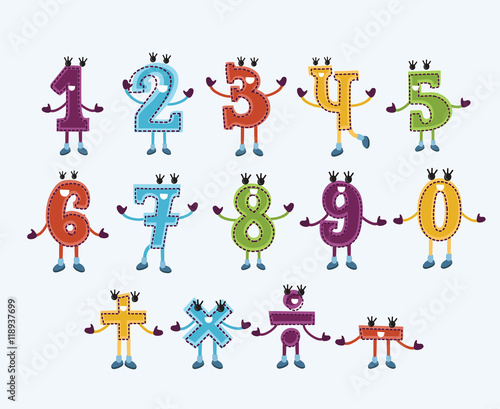 Fototapeta Naklejka Na Ścianę i Meble -  Set of number characters and signs with smiling faces