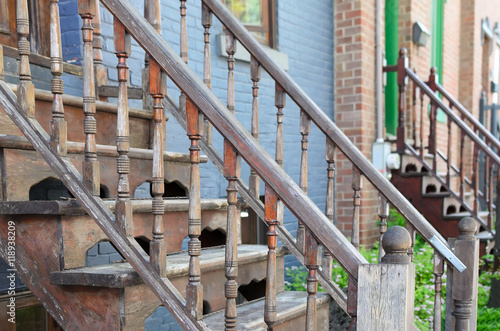 Outdoor wooden ladder in traditional house in Montreal