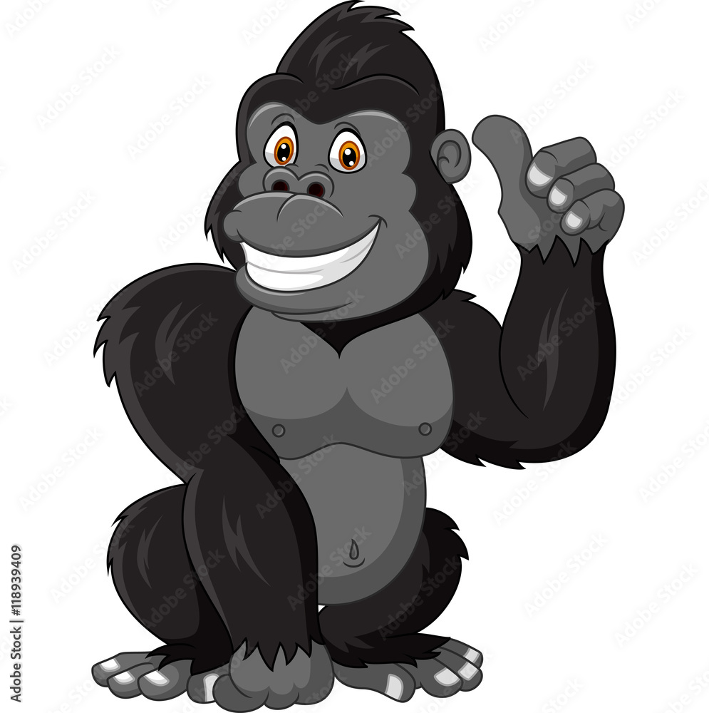 Cartoon funny gorilla giving thumb up Stock Vector | Adobe Stock