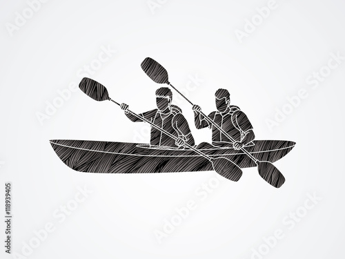 People kayaking designed using black grunge brush graphic vector.