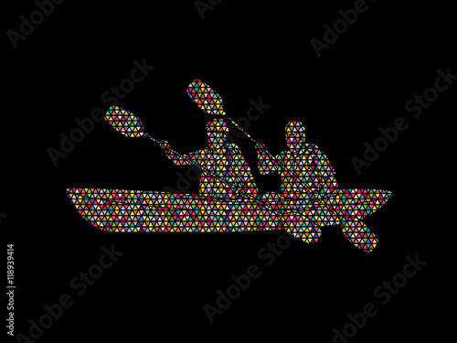 People kayaking designed using colorful mosaic pattern graphic vector.