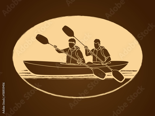 People kayaking designed using gold color graphic vector.