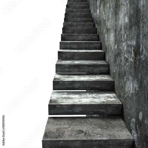 Old dirty concrete stairs with wall, 3D rendering