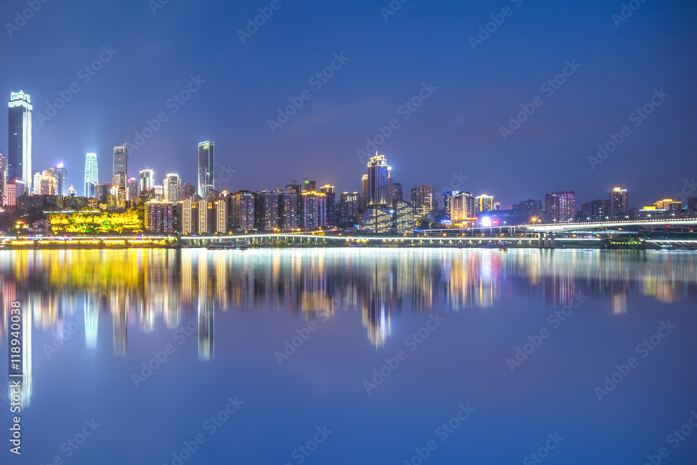 night scene of chongqing from water