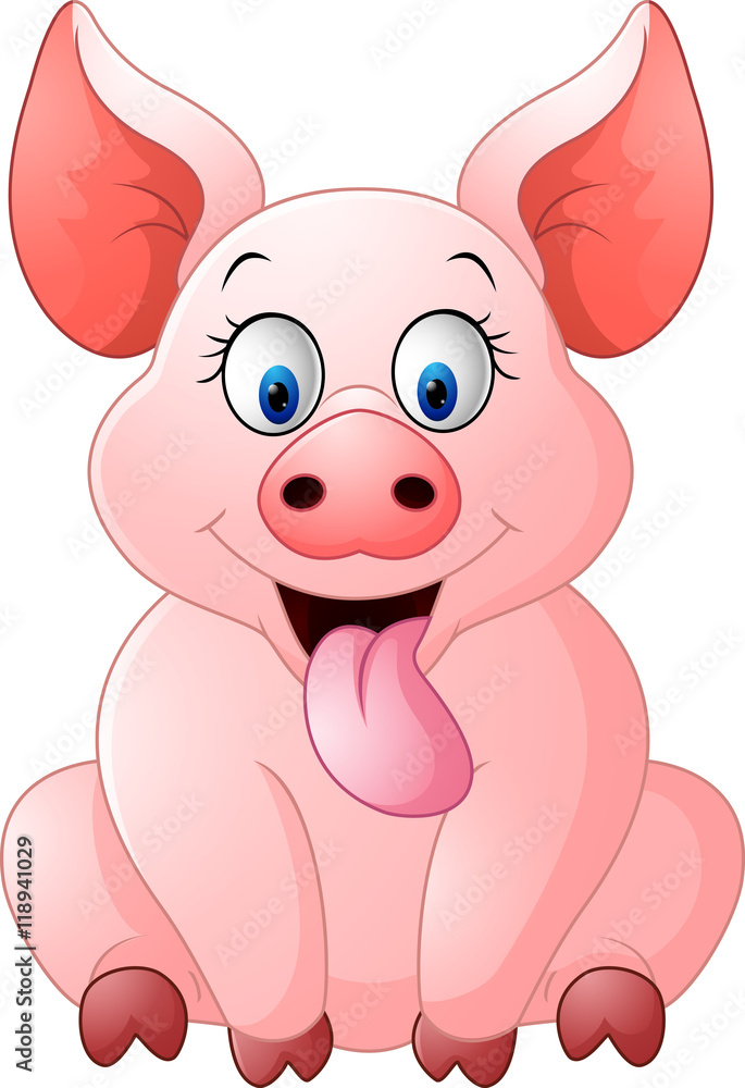Naklejka Kreskówka szczęśliwy świnia siedzi