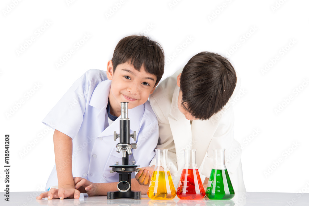 Little boy study science education in the class Little boy study science education in the class