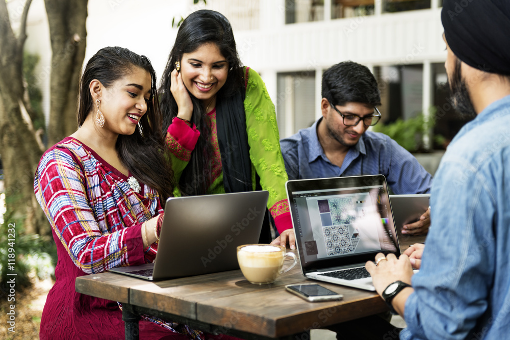 University Students Teamwork Technology Concept University Students Teamwork Technology Concept