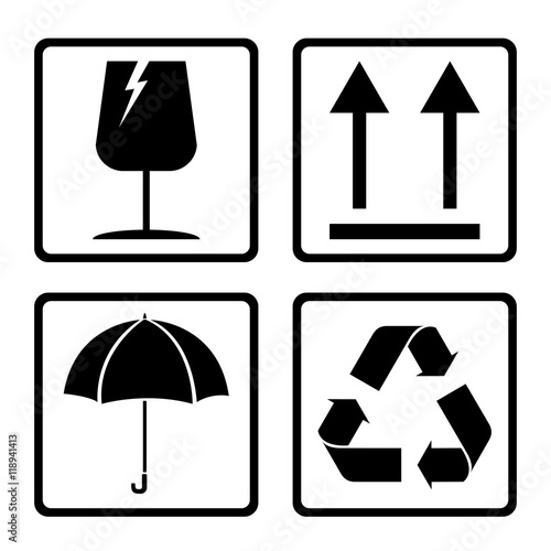 Black fragile symbol set isolated on white background.