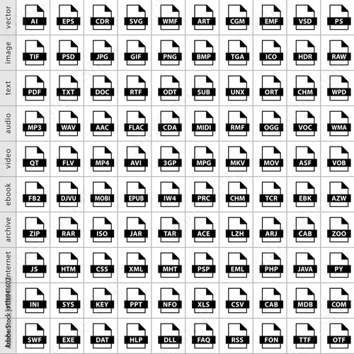 Set file types icons in flat style