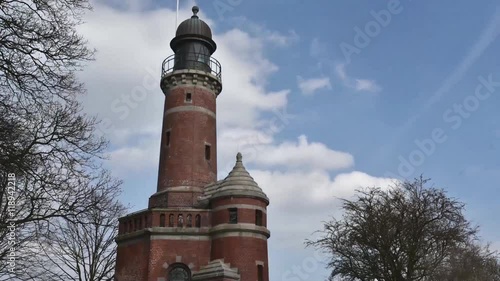KIEL - GERMANY - April 2016 - The old brick lighthouse Holtenau Nord Light - Time lapse