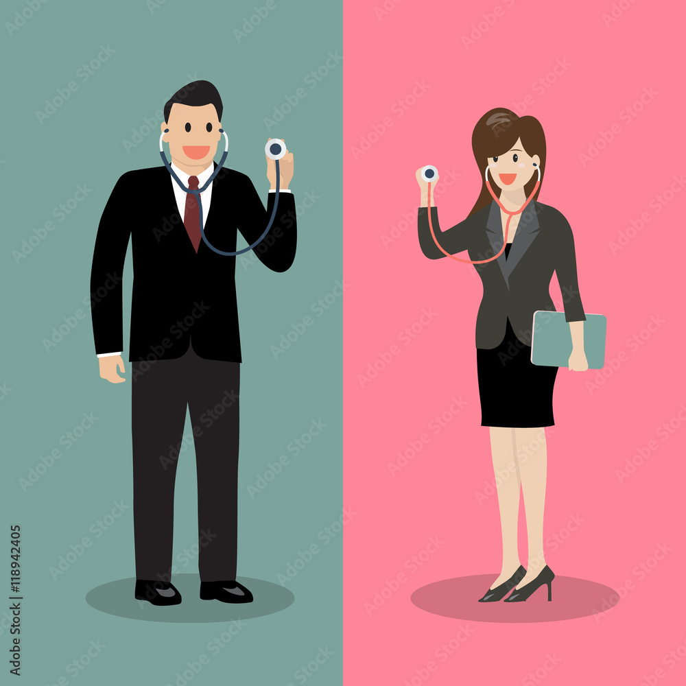 Businessman and woman holding stethoscope Businessman and woman holding stethoscope