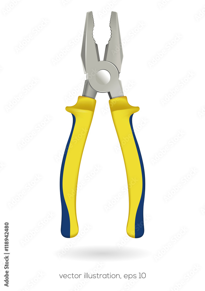 Pliers, icon tool. Realistic vector illustration isolated on white background Pliers, icon tool. Realistic vector illustration isolated on white background