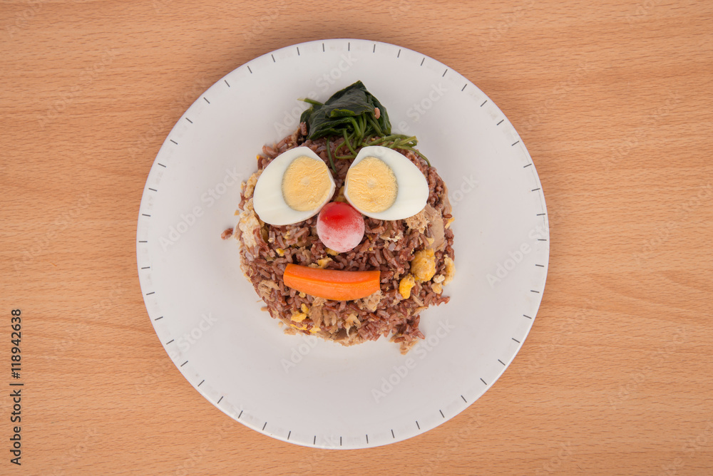 Fried brown rice with tuna  boiled egg healthy clean food