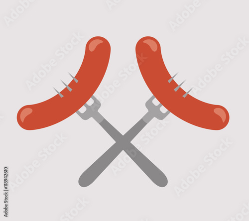 sausage fork cutlery food menu traditional icon. Colorful and Flat design. Vector illustration