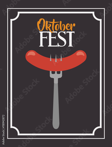 sausage fork frame food meu oktoberfest icon. Colorful and Flat design. Vector illustration