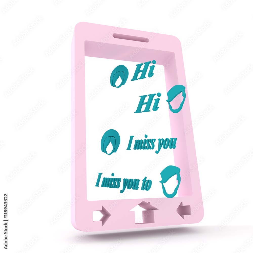 Abstract messenger screen. Between man and woman conversation. Vintage human heads icons. 3d rendering Abstract messenger screen. Between man and woman conversation. Vintage human heads icons. 3d rendering
