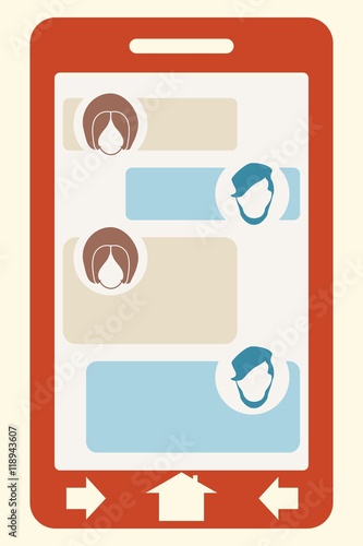 Abstract messenger screen. Between man and woman conversation. Vintage human heads icons.