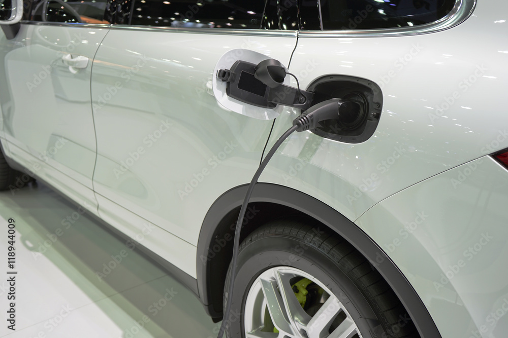 Fototapeta Car Power Plug in to electric car.