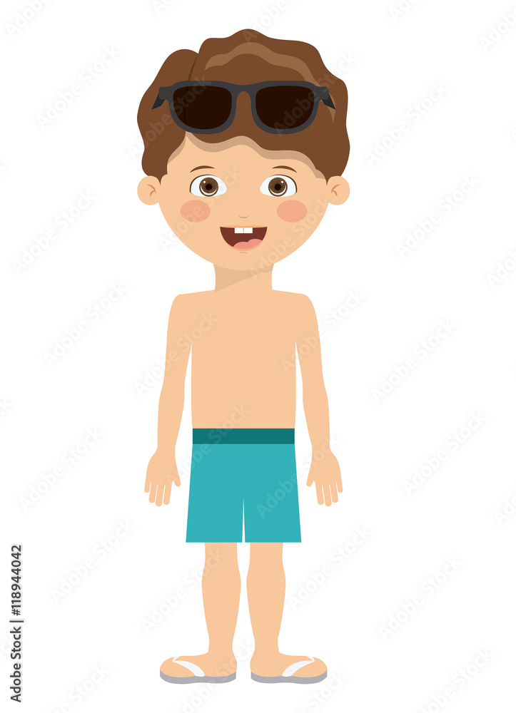 boy glasses kid swimming cloth cartoon summer icon. Isolated colorful and flat design. Vector illustration