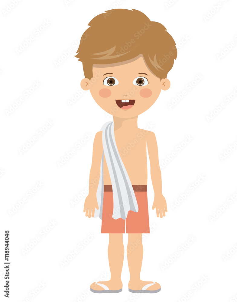 boy towel kid swimming cloth cartoon summer icon. Isolated colorful and flat design. Vector illustration boy towel kid swimming cloth cartoon summer icon. Isolated colorful and flat design. Vector illustration