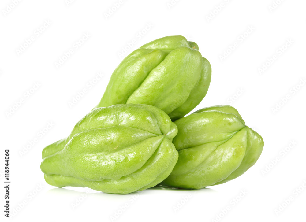 whole fresh chayote on white background whole fresh chayote on white background