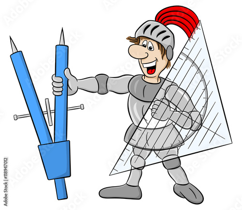 kleine Ritter bewaffnet mit Zirkel und Geometriedreieck