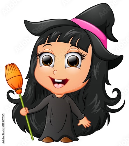 Cute girl cartoon wearing witch costume