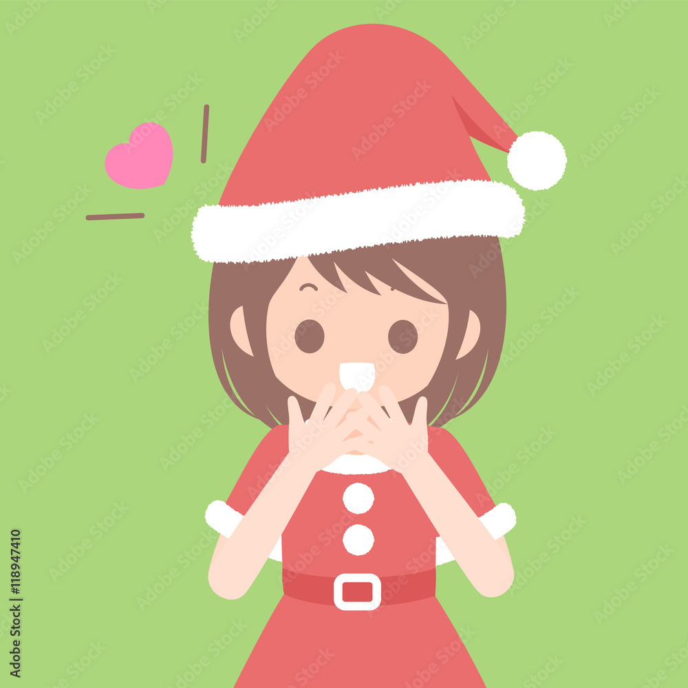 喜ぶサンタ服姿の女性 上半身 クリスマスイラスト ベクター素材 Stock Vector Adobe Stock