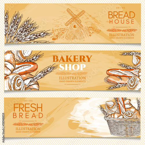 Bakery banner bakery shop fresh bread vector