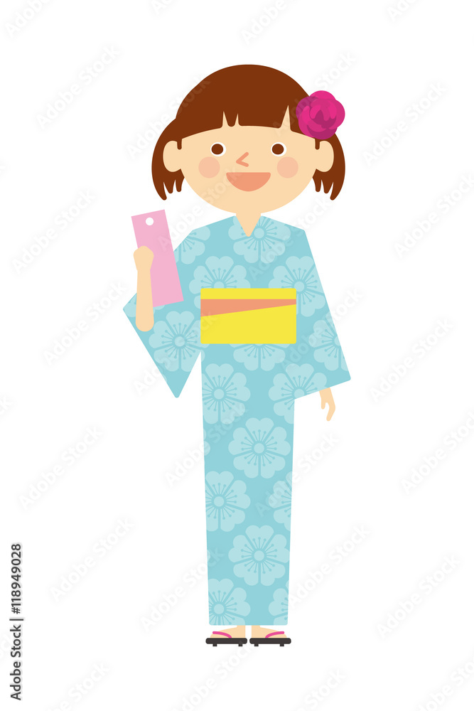 女の子全身浴衣七夕イラストStock Illustration | Adobe Stock