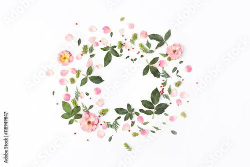 Wallpaper Mural Pink hibiscus flower with green leaves isolated on white background Torontodigital.ca