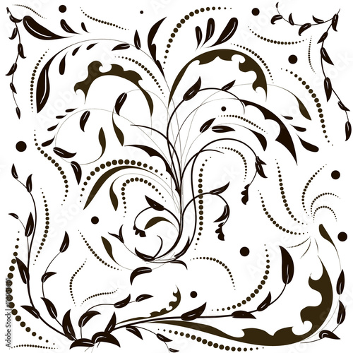 Floral design element with swirling leaves, flowers. Can be used as a background, decor, decoupage, textile, invitation.