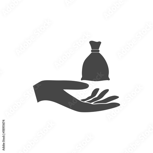 Illustration of a hand offering money bag